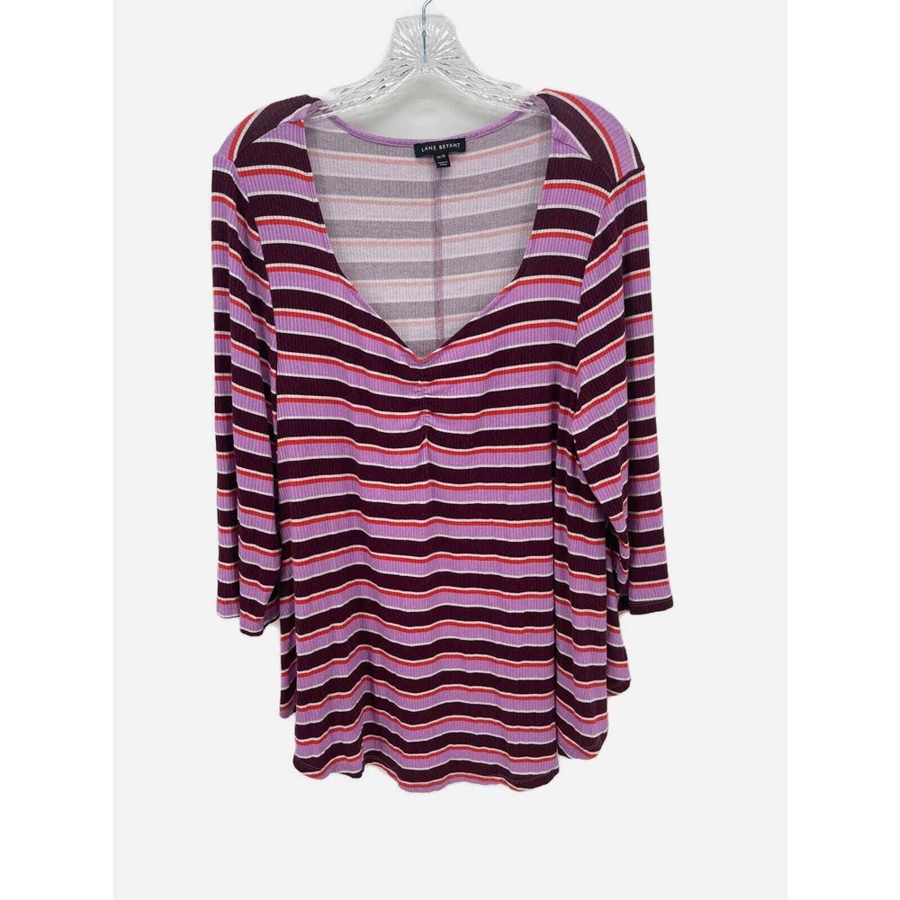 Lane Bryant Blouse Women's Plus Size 14 / 16 Purple Striped Top 3/4 Sleeve
